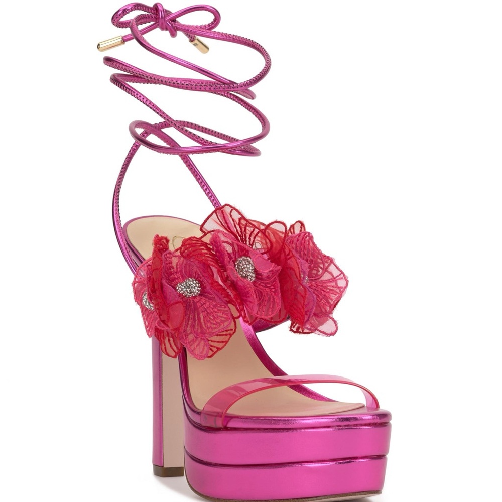 Jessica Simpson Pink Metallic 5'' Heel Lace-Up Platform Sandals | Size 7